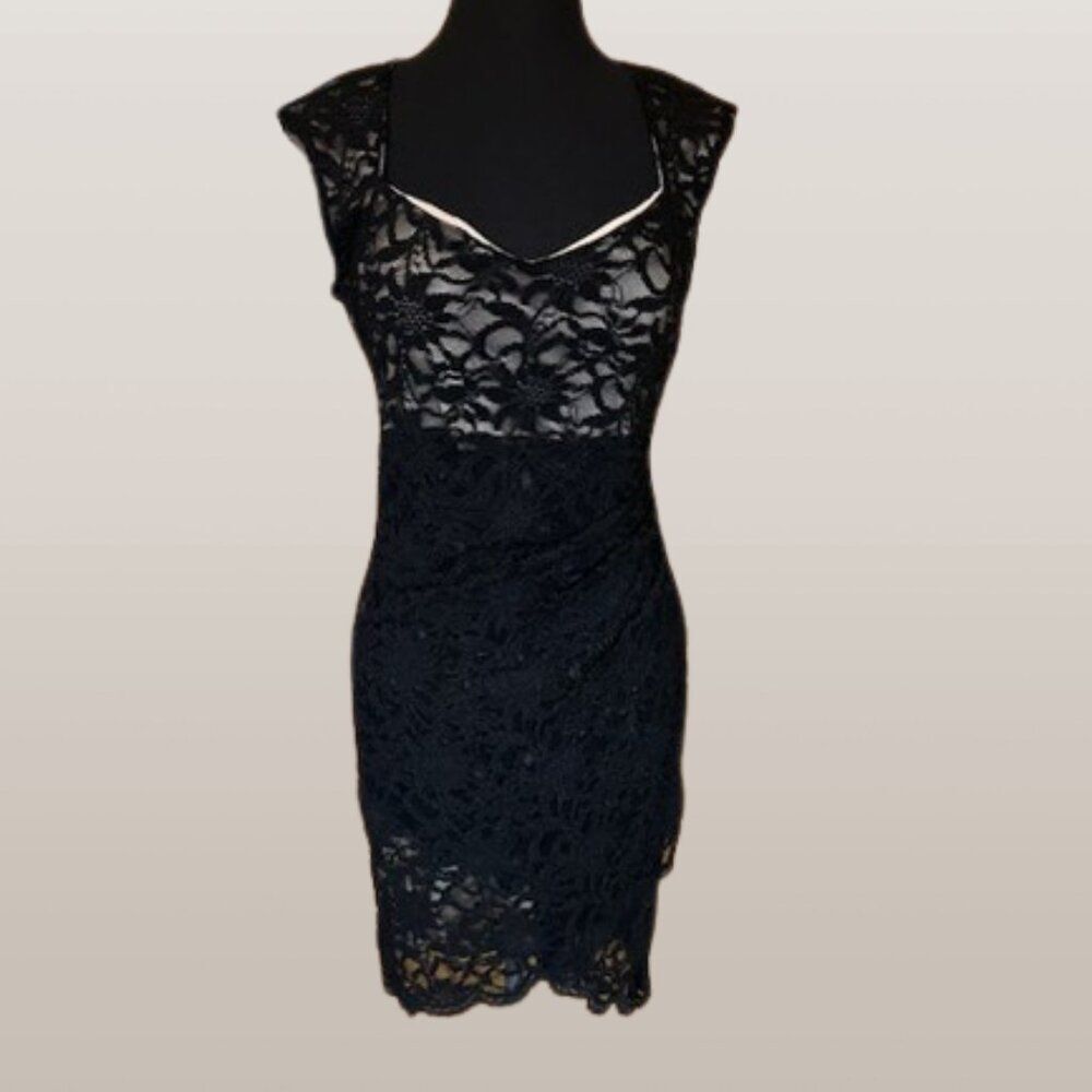 Black / Nude Lace Cocktail Dress FD013 XL NWT Boutique